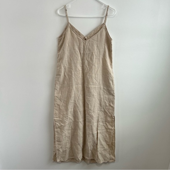 FLAW NWOT mate the label midi Linen slip dress natural side slits small womens - Picture 2 of 11